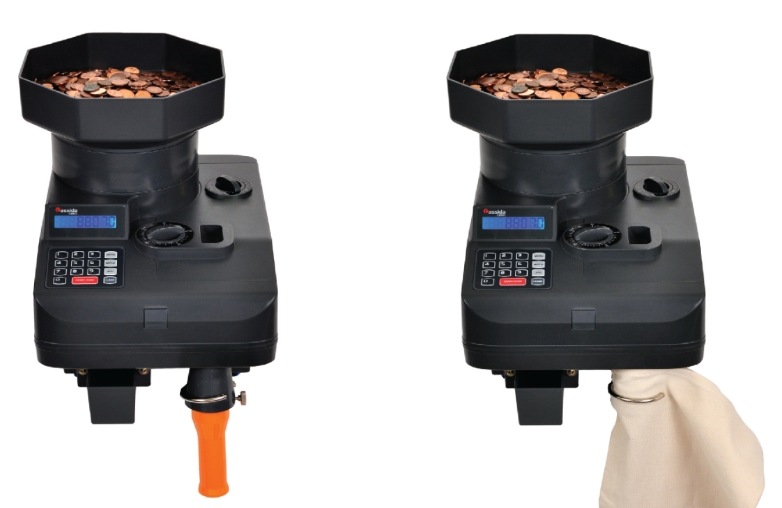 Multiple Attachements to Sort and Count by Coin Roll or Bags.