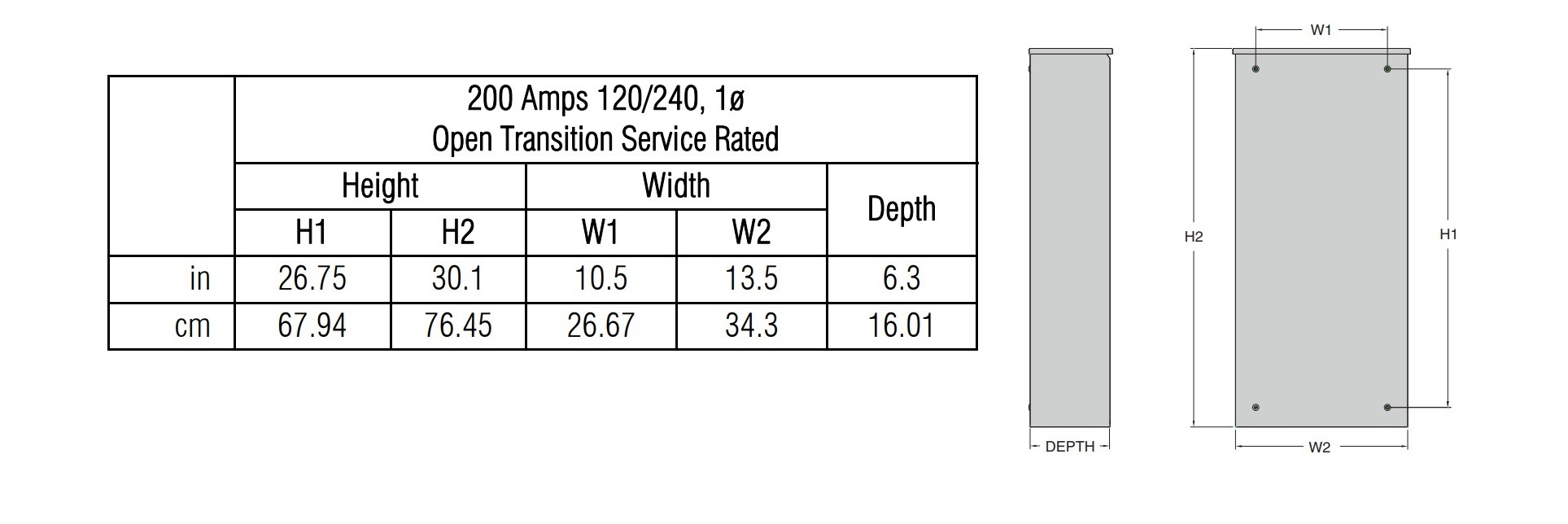 Service Rated Smart Switch Dimensions