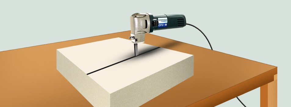 Turn on the foam cutter and begin the cutting process of the foam rubber.