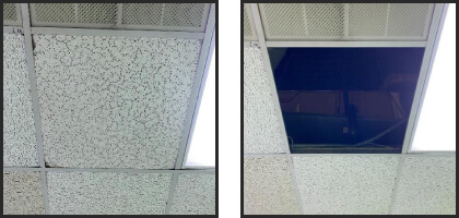 1. Locate and tilt the designated ceiling tile diagonally to remove it.