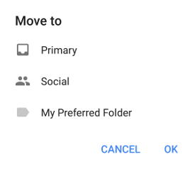 Screenshot of the Gmail app move to menu