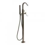 Floor Mount Tub Filler with Shower Head Brushed Nickel_noscript