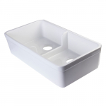 32" Double Bowl Fireclay Kitchen Sink, White_noscript