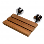 16" Folding Teak Wood Shower Seat Bench, Chrome_noscript