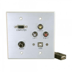 Double Gang Wall Plate, 3.5mm RCA USB, Brushed Aluminum