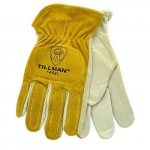 Split Cowhide Impact Palm Drivers Gloves, M, White/Gold_noscript