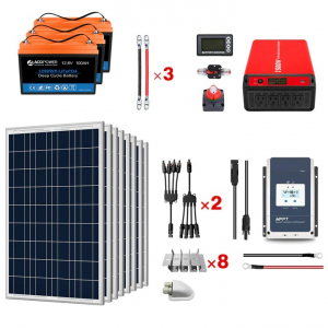 ACOPOWER 200Ah Battery 800W Poly Solar Power System: 2PCS 100Ah Lithium Batteries+1500W Inverter+8PCS 100W Poly Solar Panels+60A MPPT Controller, for RV Boat 12V Off Grid Complete Solar Kit