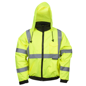 Cordova J221-M Reptyle Type R, Class III, Lime Bomber Jacket, PU Coated Polyester Shell, Attached Quilted Lining, Concealed/Attached Hood, Medium