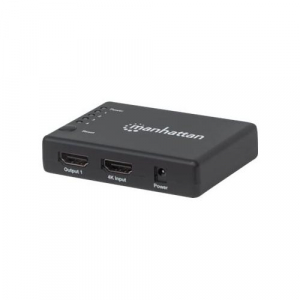 Manhattan Products 4K 4-Port Compact AC Powered HDMI Splitter, 1 in 4 Out, UHD (4K@30Hz), Black