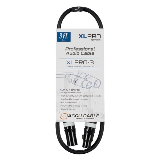 ADJ XLP003 XLPRO Series 3 ft Audio Cable with 3-Pin M to F XLR