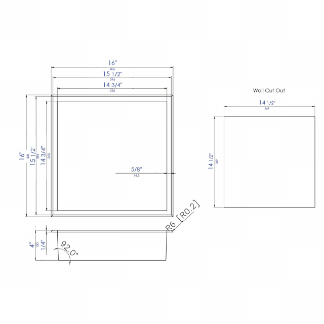 ALFI brand ABN1616 16 x 16 Square Single Shelf Bath Shower Niche