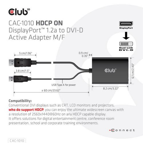 Buy CLUB 3D CAC-1010, Dual Link DVI-D HDCP ON Active Adapter M/F