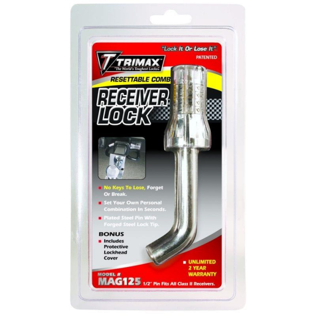 TRIMAX MAG200 5/8" Resettable Combination Receiver Lock - Hitch Pin Lock For Trailers & Campers