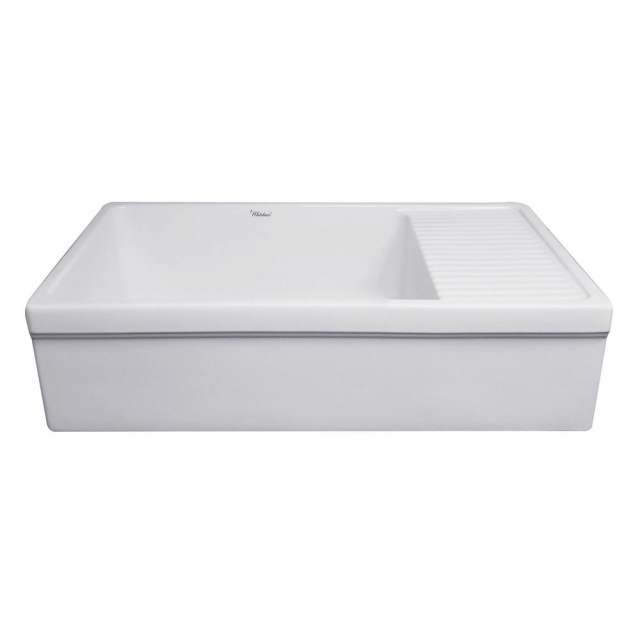 Whitehaus Quatro Alcove Reversible Fireclay Kitchen Sink WHQD540, Biscuit